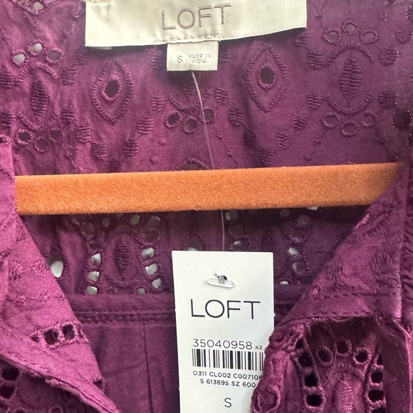 LOFT Deep Purple Eyelit Blouse with Ruffle Sleeves - Picture 4 of 4